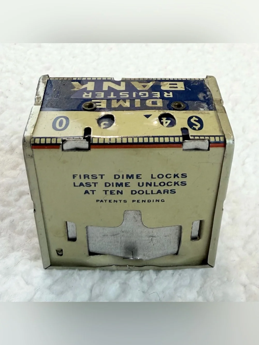 (VTG) J. CHEIN & CO • Tin Litho Mechanical Dime Register Coin Bank Made in USA